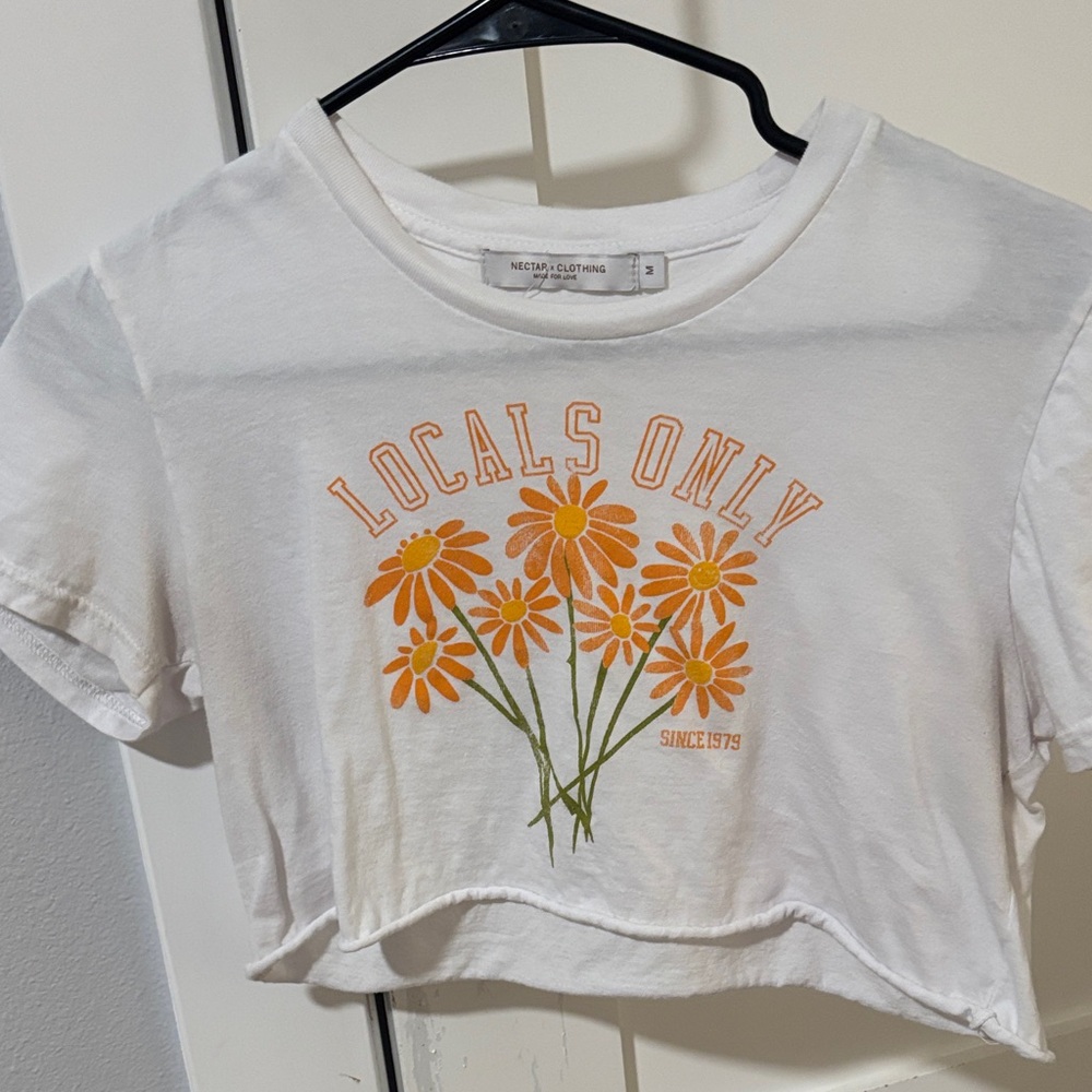 Locals Only White Crop Top with Orange Floral Design